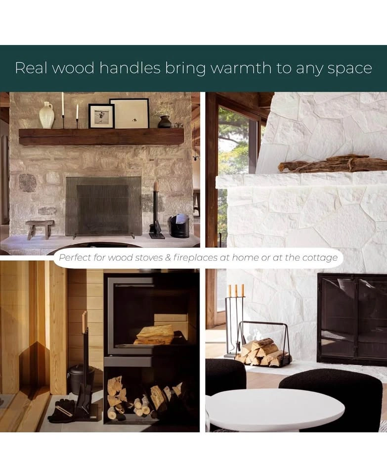 Modern Fireplace Tool Set with Wood Handles (3-Piece + Stand) - photo 4