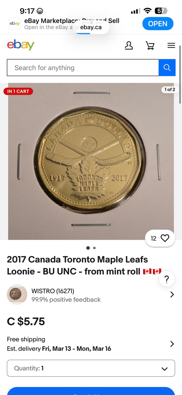 Royal Canadian Mint Toronto Maple Leaf Loonies Roll - photo 2