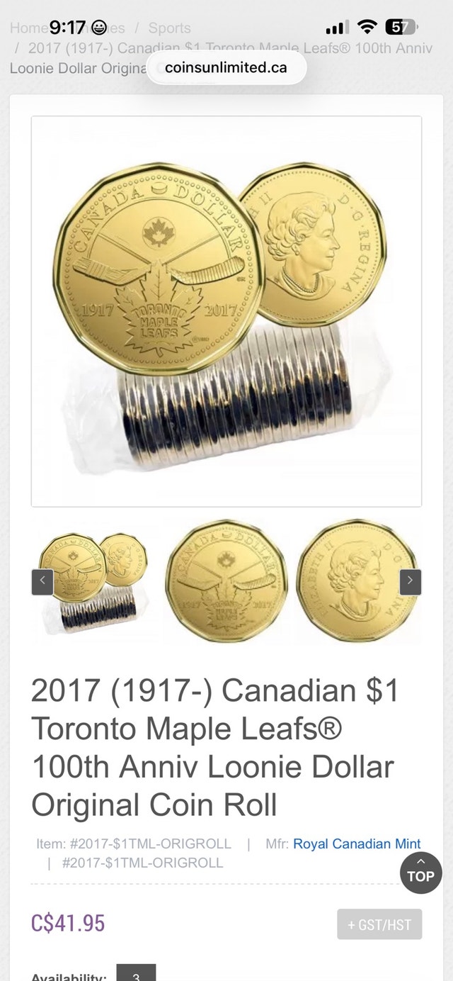 Royal Canadian Mint Toronto Maple Leaf Loonies Roll - photo 3