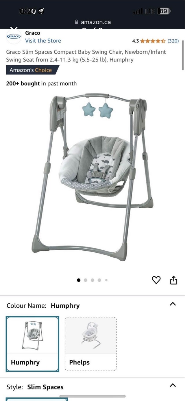Graco Slim Spaces Compact Portable Baby Swing - Brand New