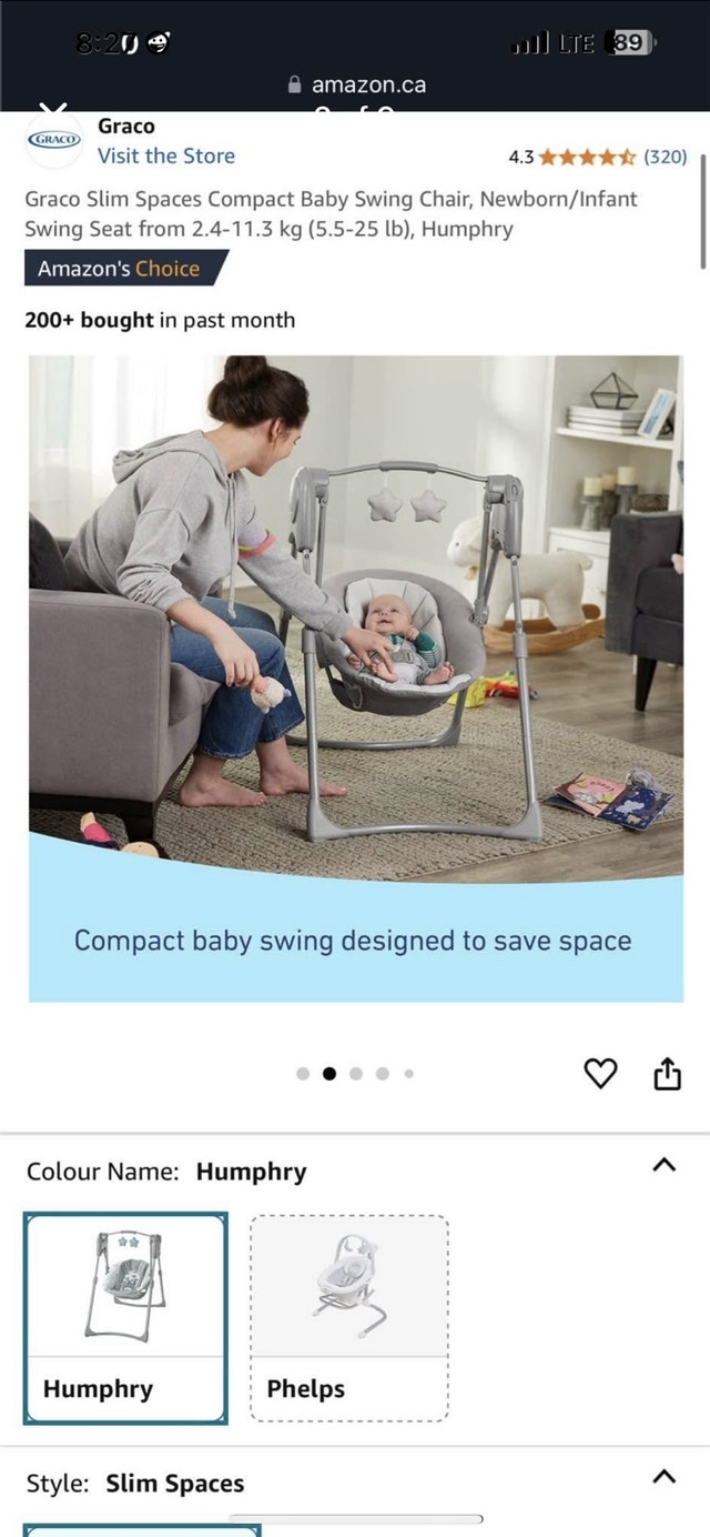Graco Slim Spaces Compact Portable Baby Swing - Brand New - photo 3