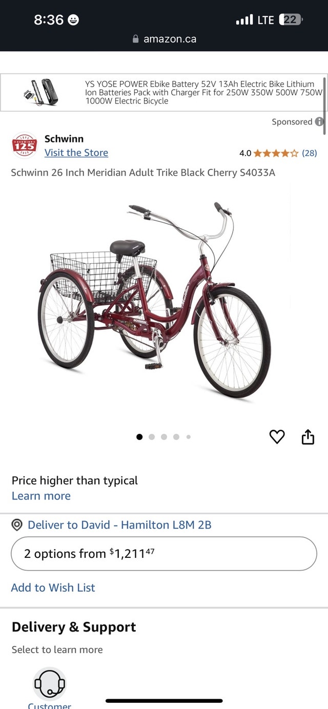 Schwinn 26 Inch Meridian Adult Trike - Dark Cherry