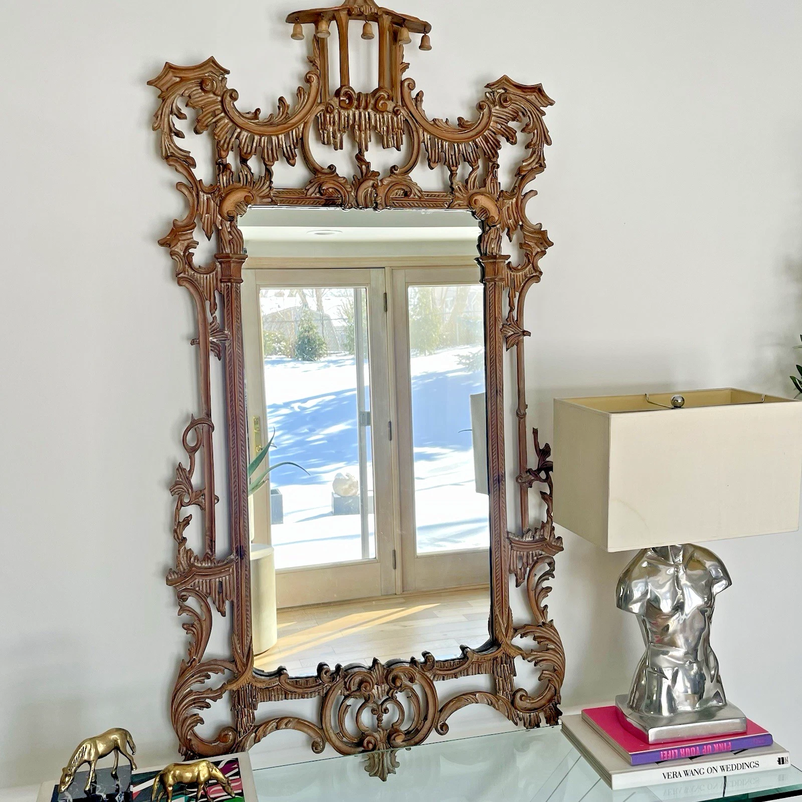 Vintage La Barge Italian Hand Carved Wood Wall Mirror