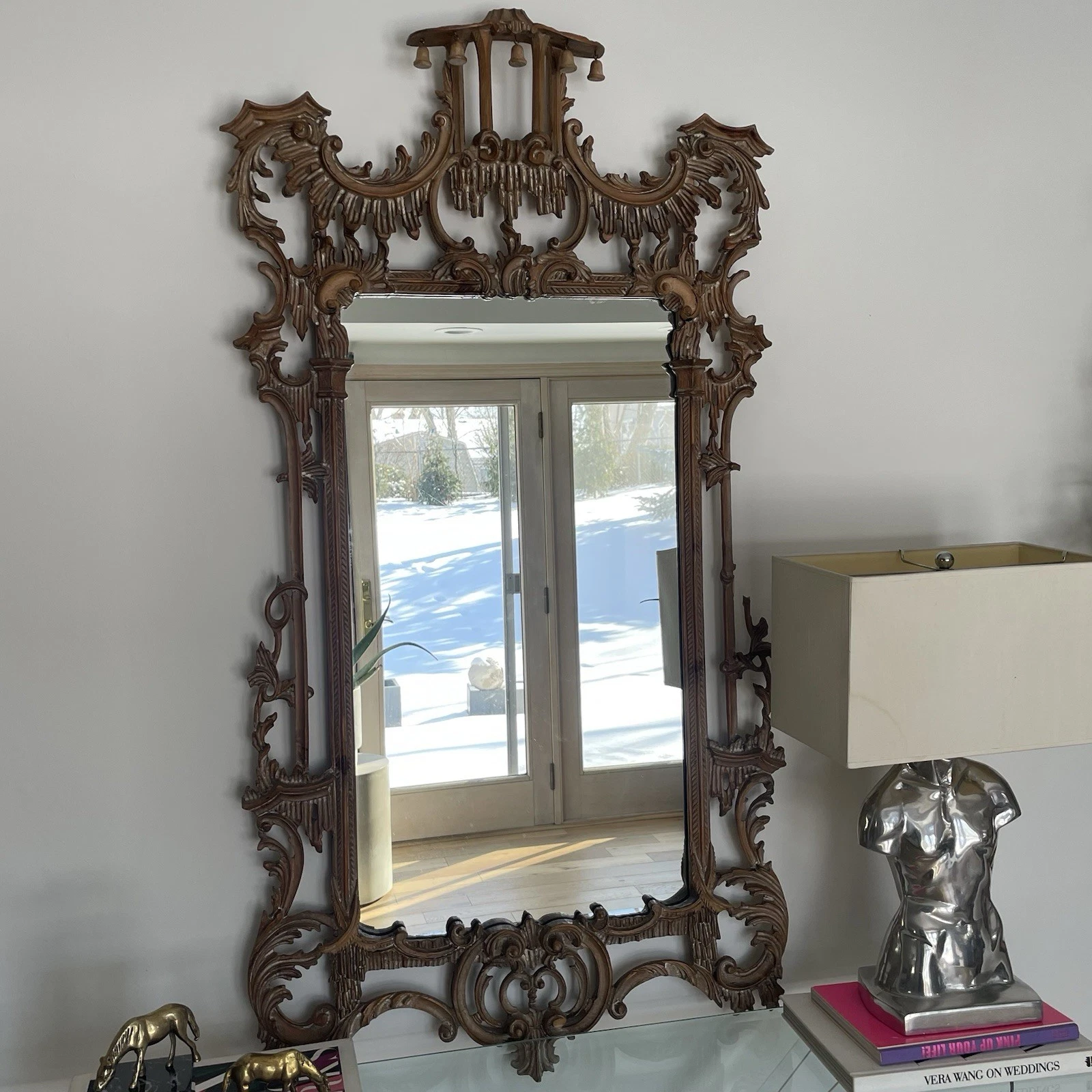 Vintage La Barge Italian Hand Carved Wood Wall Mirror - photo 5