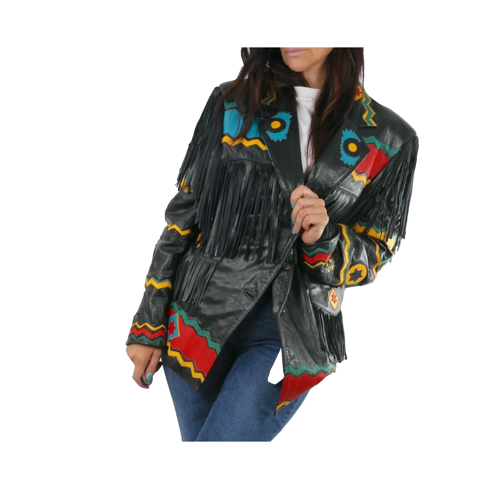 Vintage Gerunimu Leather Fringe Native American Chief Blazer Jac