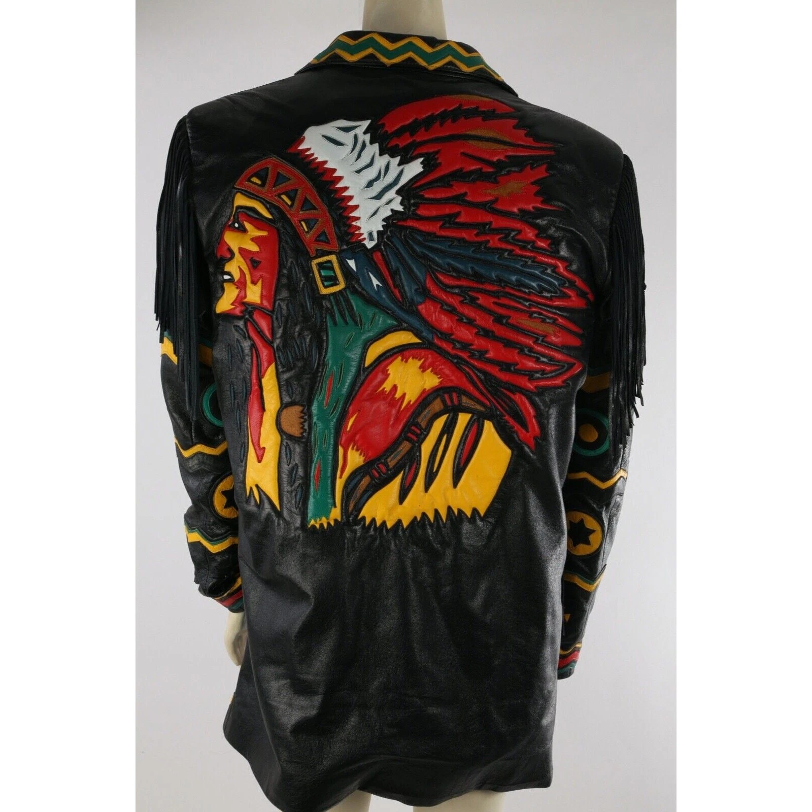 Vintage Gerunimu Leather Fringe Native American Chief Blazer Jac - photo 2