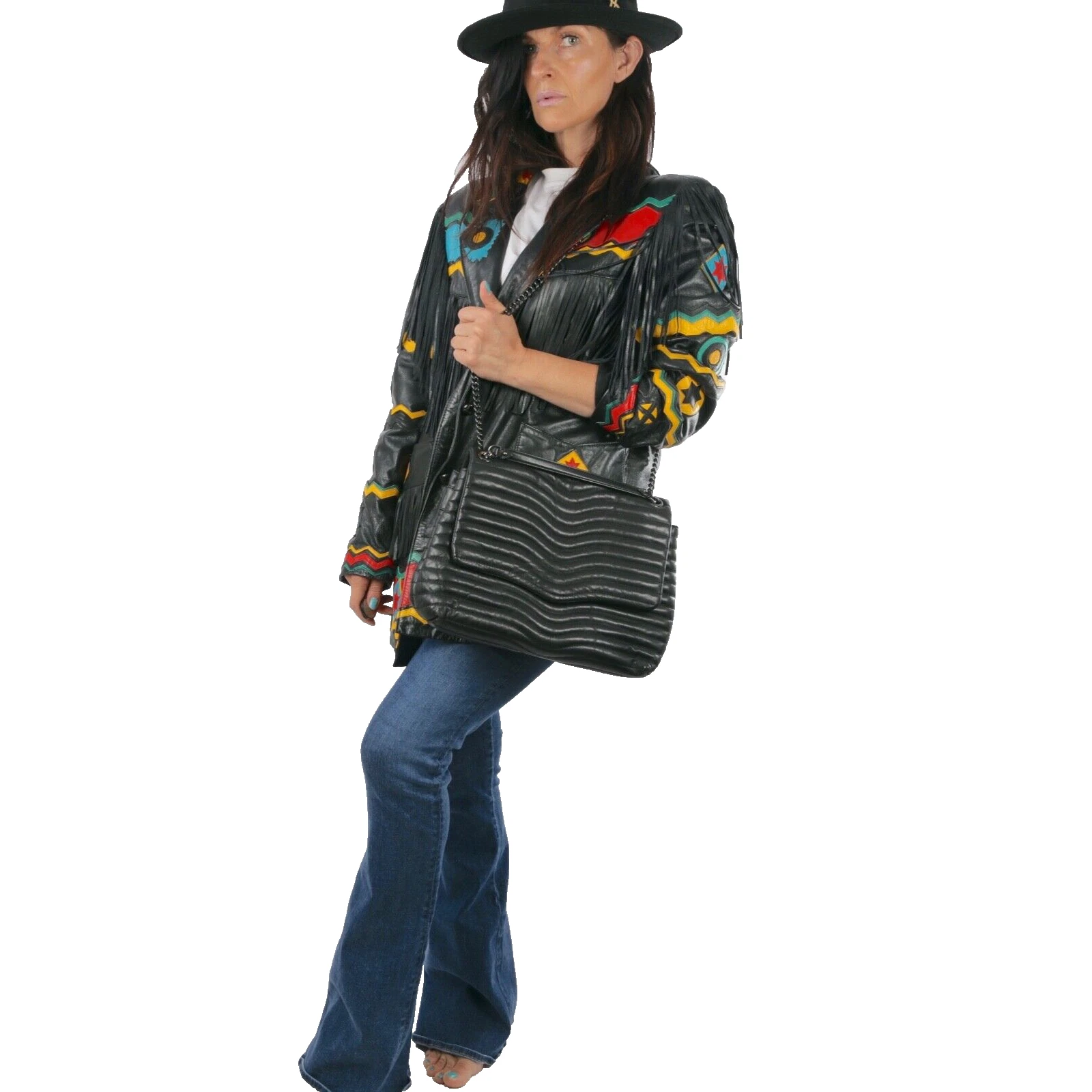 Vintage Gerunimu Leather Fringe Native American Chief Blazer Jac - photo 4