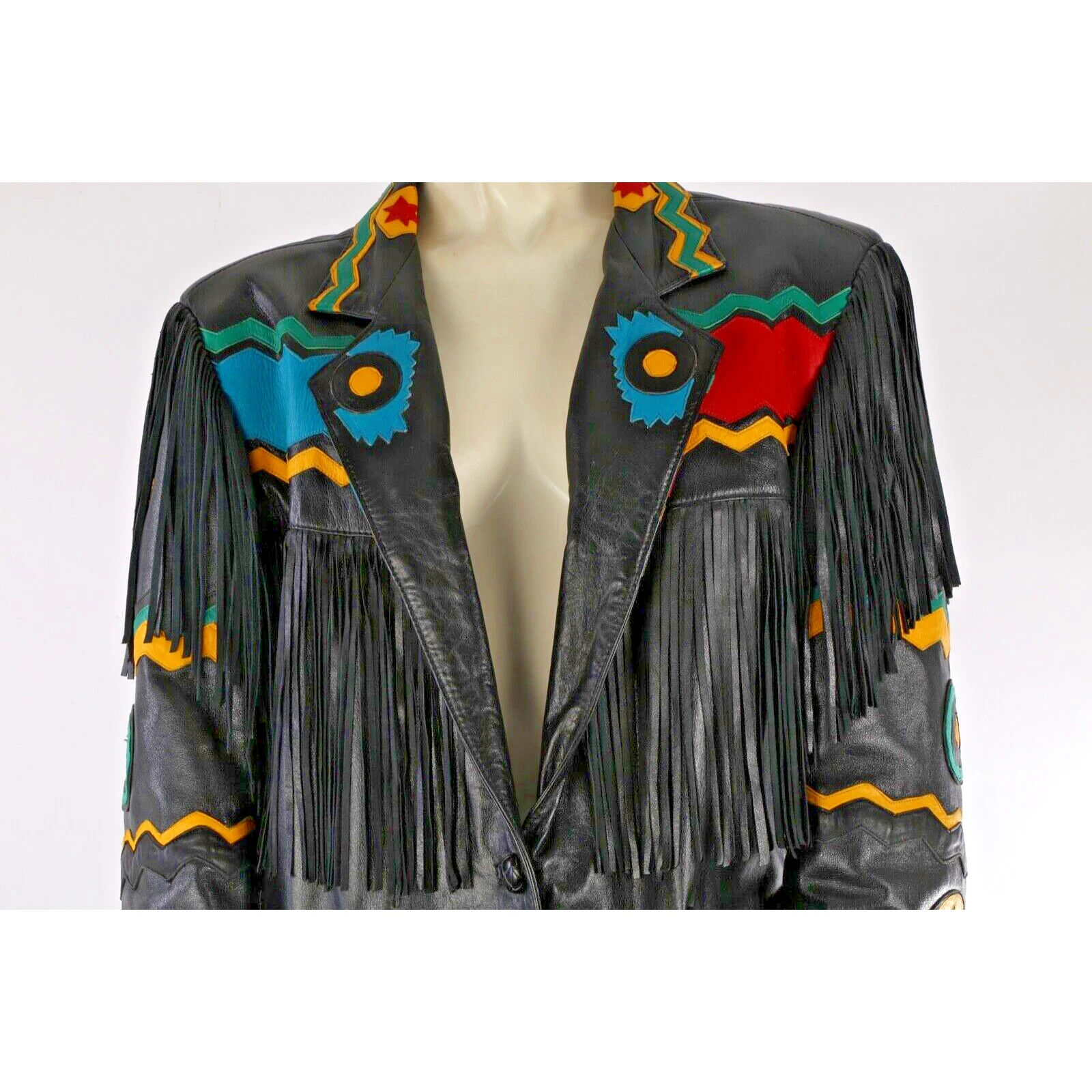 Vintage Gerunimu Leather Fringe Native American Chief Blazer Jac - photo 5