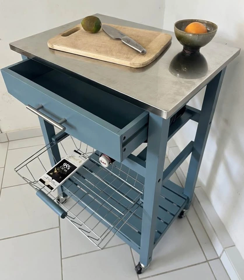 Linon Blue Kitchen Cart with Stainless Steel Top - photo 2