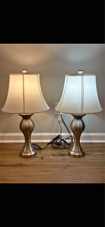 Pair of Brushed Nickel Table Lamps
