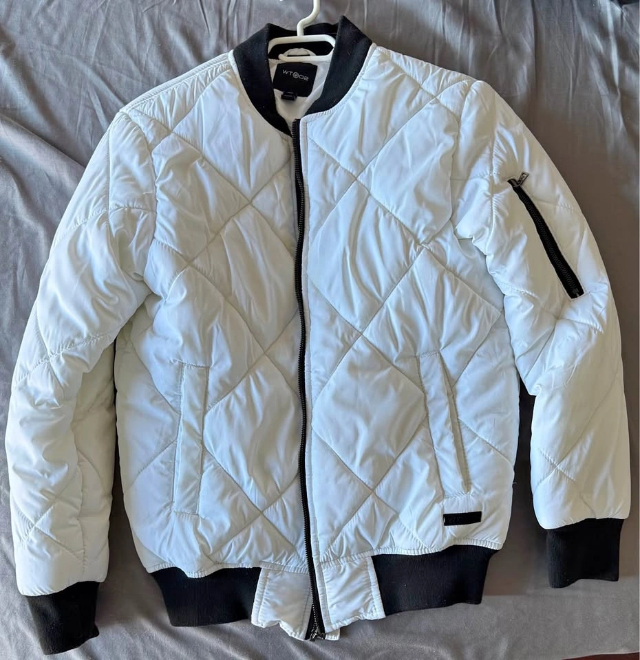 White Quilted Bomber Jacket - Size Medium
