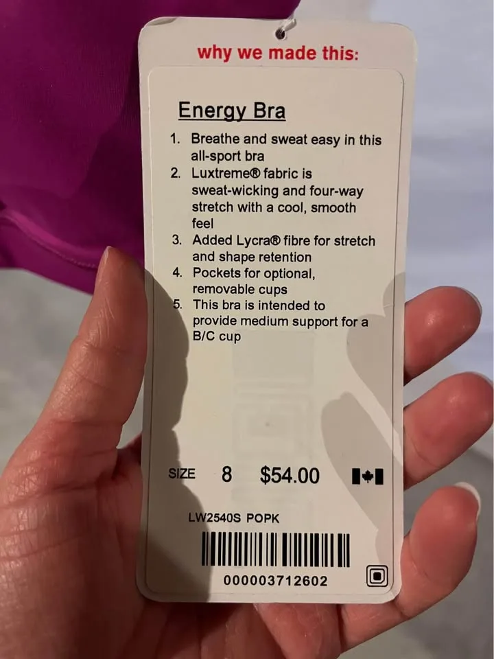 BNWT. Lululemon Energy Bra - Size 8 image indicator(4)