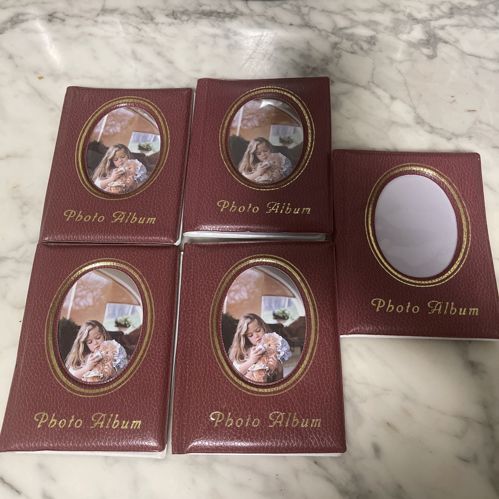Lot of 5 Worldus Maroon Photo Albums w/ Oval Opening
