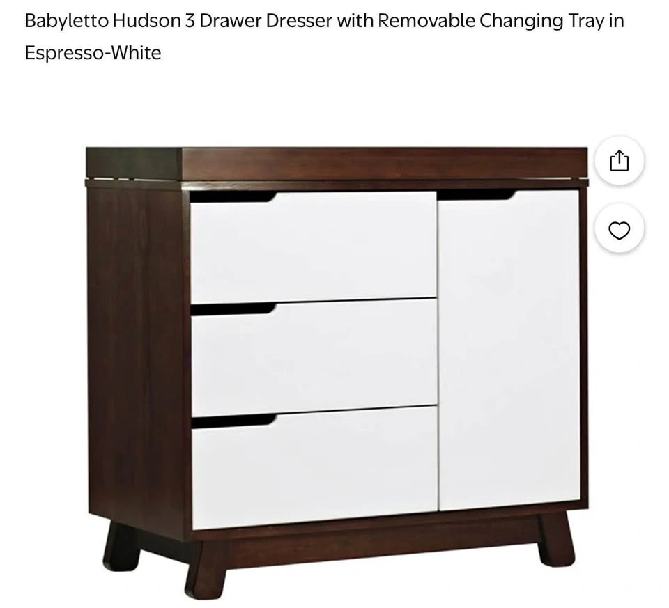 Babyletto Hudson 3 Drawer Dresser w/ Changing Tray - Espresso/Wh