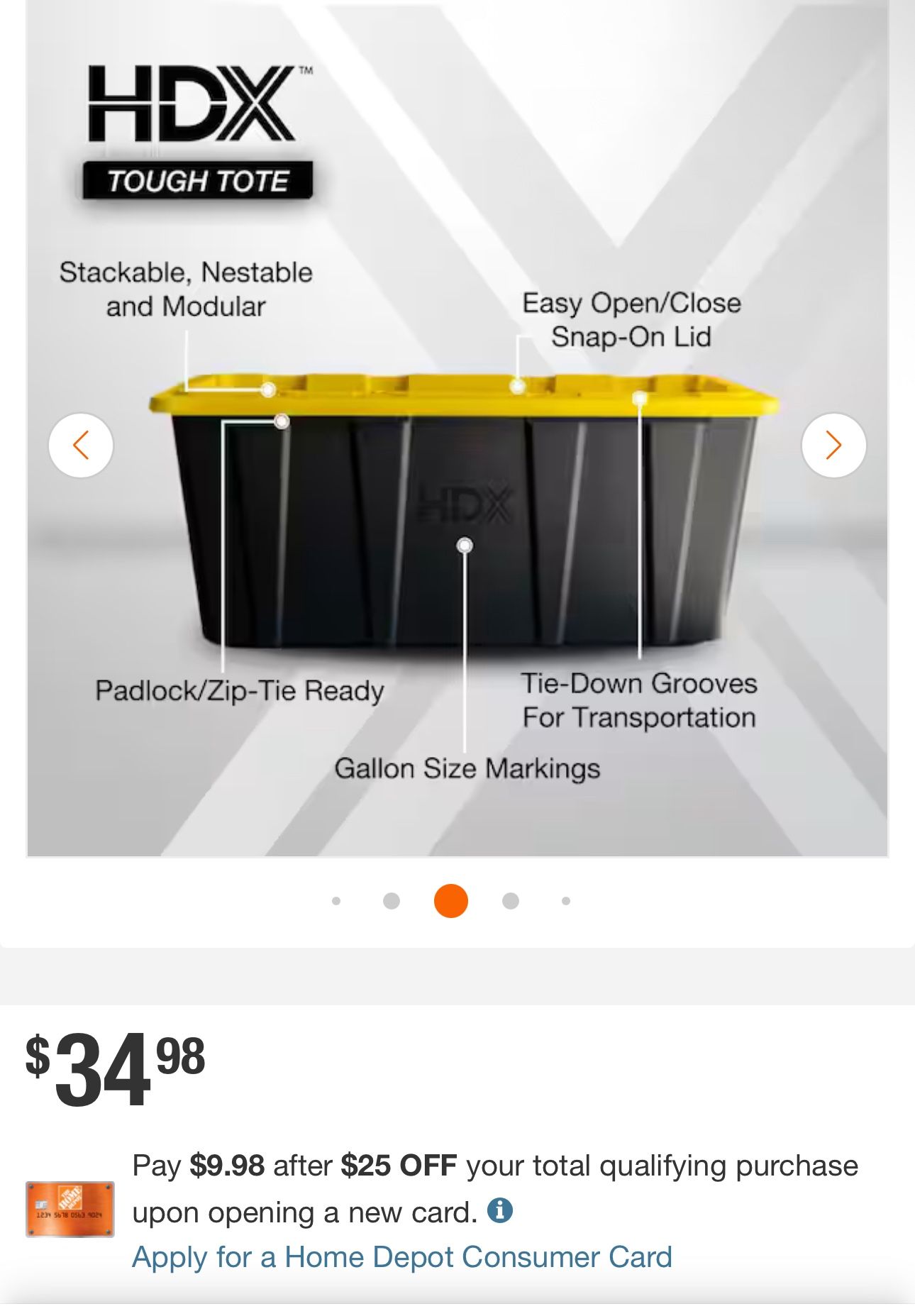 HDX 57 Gal. Tough Storage Tote - Black/Yellow Lid