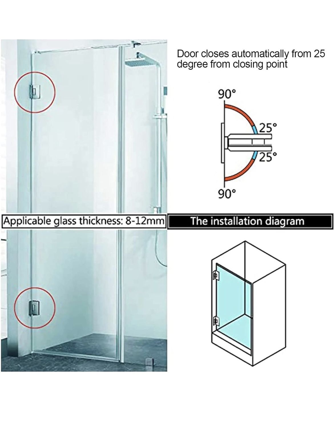 Sayayo 90 Degree Glass Clamp Hinge for Glass Doors (8-12MM) - photo 2