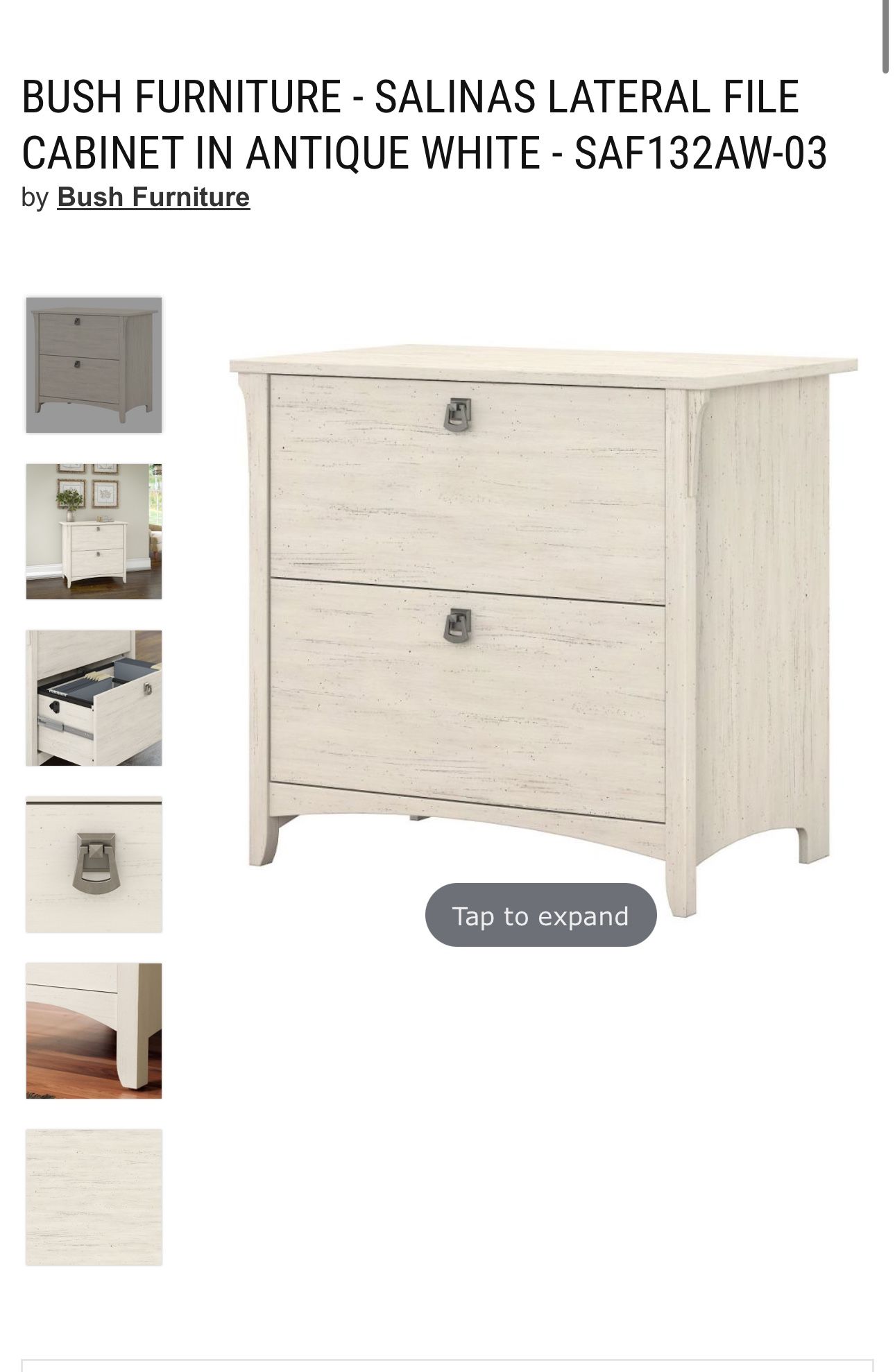 BUSH FURNITURE - SALINAS LATERAL FILE CABINET IN ANTIQUE WHITE - - photo 3
