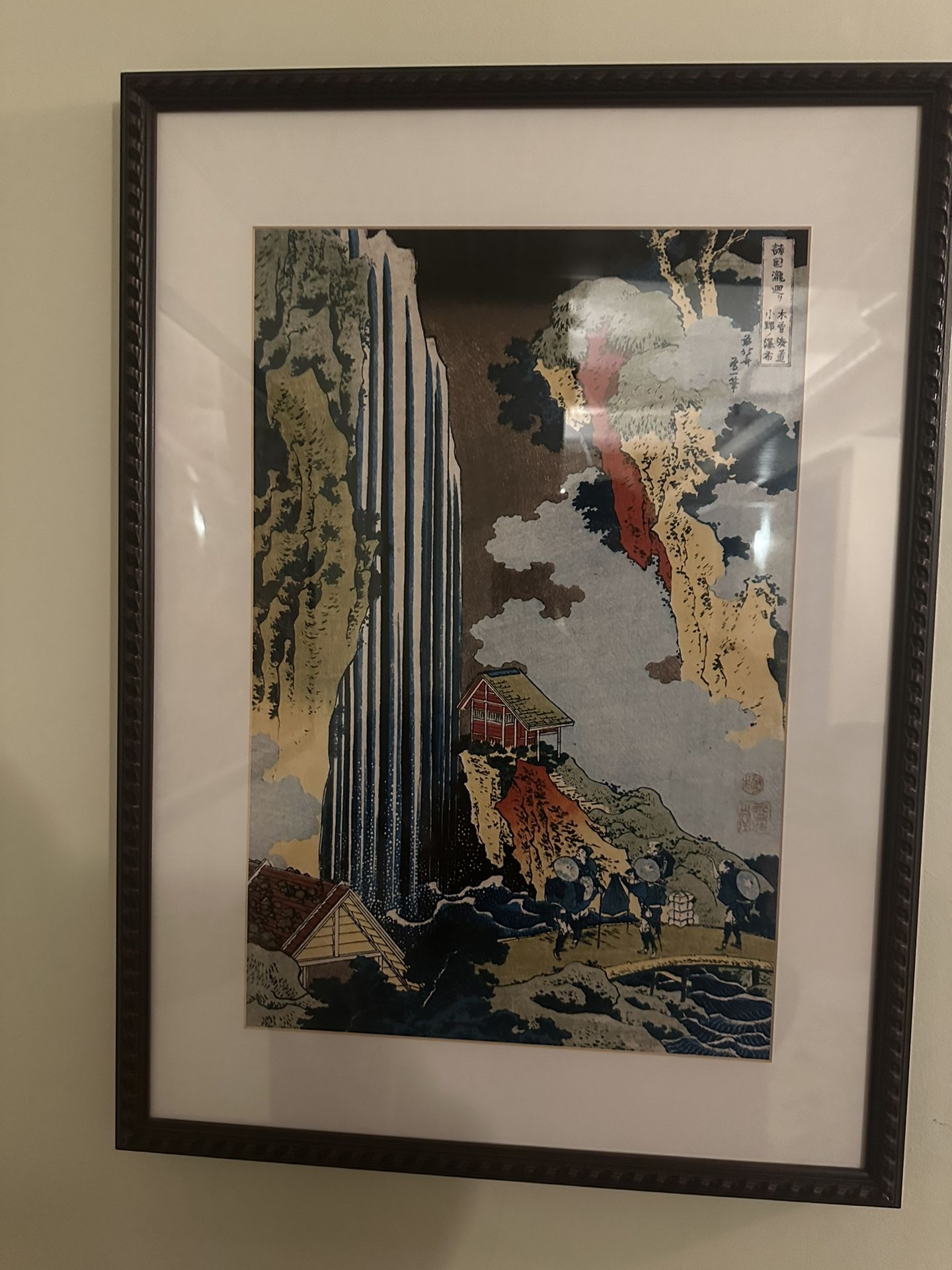 Ono Waterfall Japanese Print Framed Hokusai Kisokaido Ukiyoe Fin