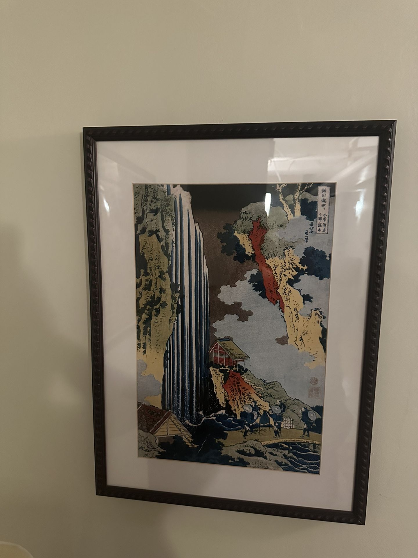 Ono Waterfall Japanese Print Framed Hokusai Kisokaido Ukiyoe Fin - photo 2
