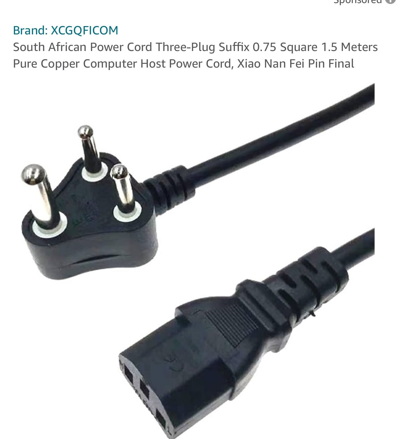 South African Power Cord - 1.5m Pure Copper