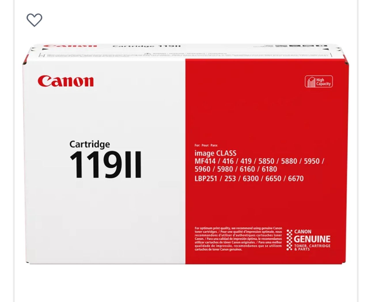 119 II Black Toner Cartridge, High Capacity