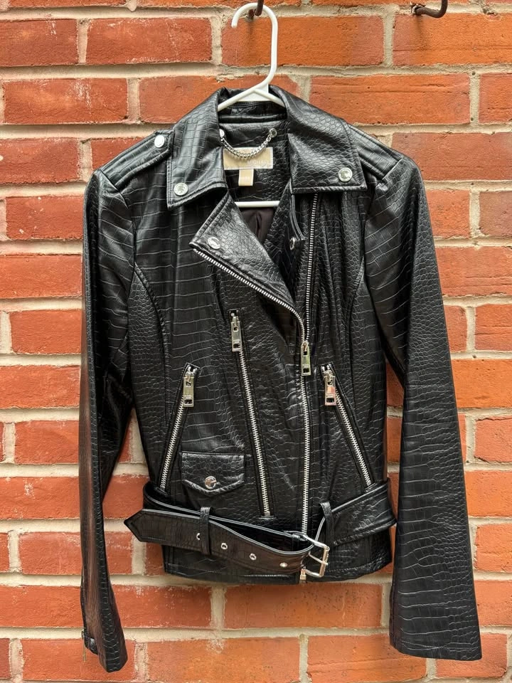 Michael Kors Croc Embossed Biker Faux Leather Jacket - photo 2