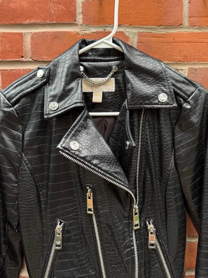 Michael Kors Croc Embossed Biker Faux Leather Jacket - photo 3