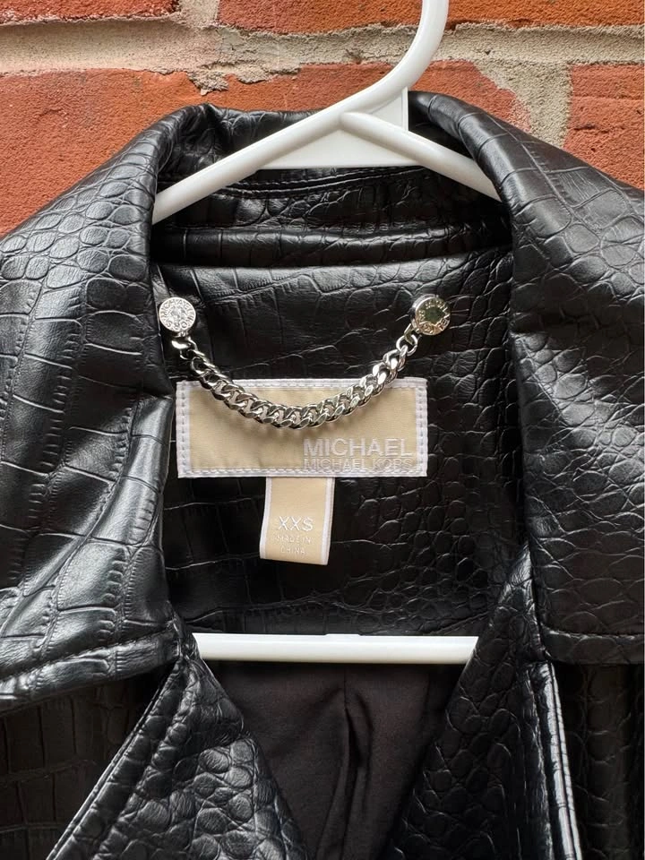 Michael Kors Croc Embossed Biker Faux Leather Jacket - photo 4