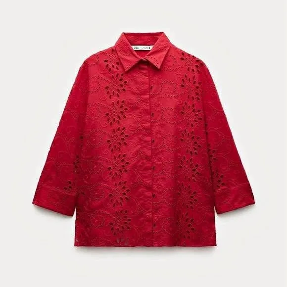 ZARA EMBROIDERED POPLIN SHIRT ZW COLLECTION XS