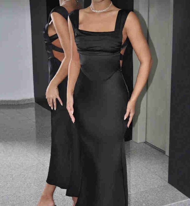 Black Midi Dress with open back