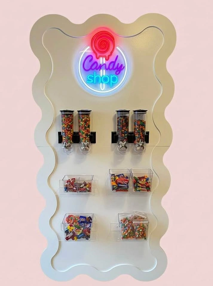 Candy Shop Display Stand with Neon Sign & Dispensers for Rent