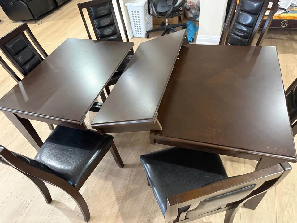 Dark brown Adjustable dining table with 6 chairs - photo 2