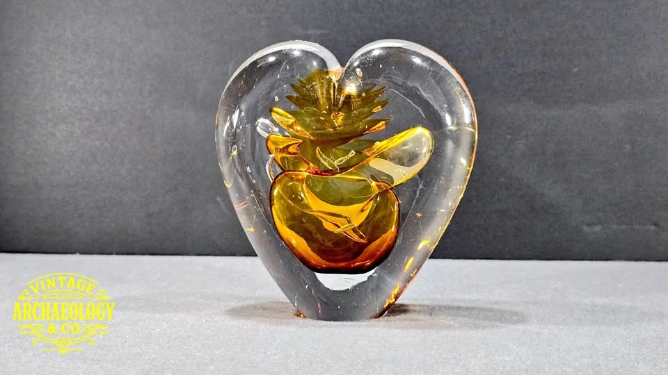 Adam Jablonski Signed Art Glass Heart Paperweight