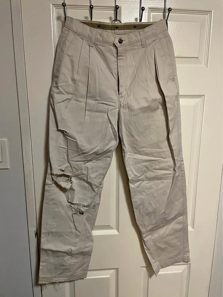 Dockers Pleated Ripped Beige Khaki Pants
