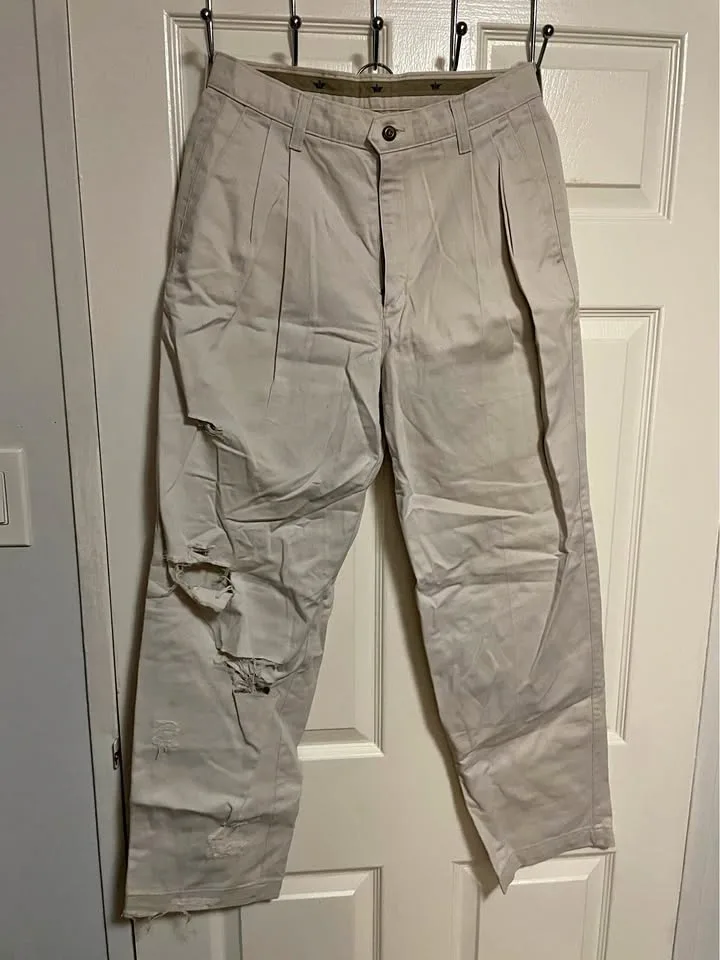 Dockers Pleated Ripped Beige Khaki Pants