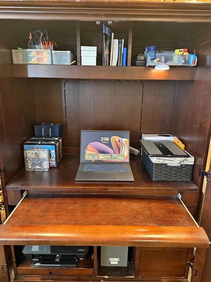 Dark Wood Office Armoire Desk