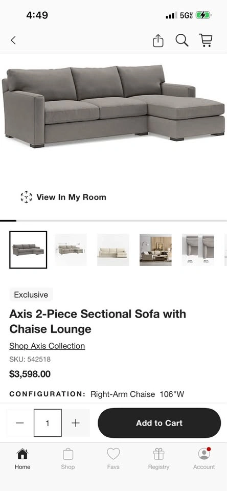 Crate & Barrel Axis 2-Piece Sectional Sofa (Right Chaise) - photo 2
