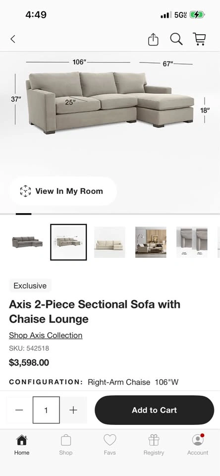 Crate & Barrel Axis 2-Piece Sectional Sofa (Right Chaise) - photo 3