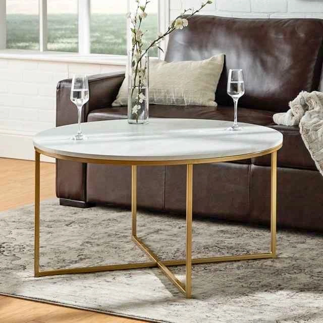 Cross Legs Coffee Table - Gold Base/Faux Marble Top for $80