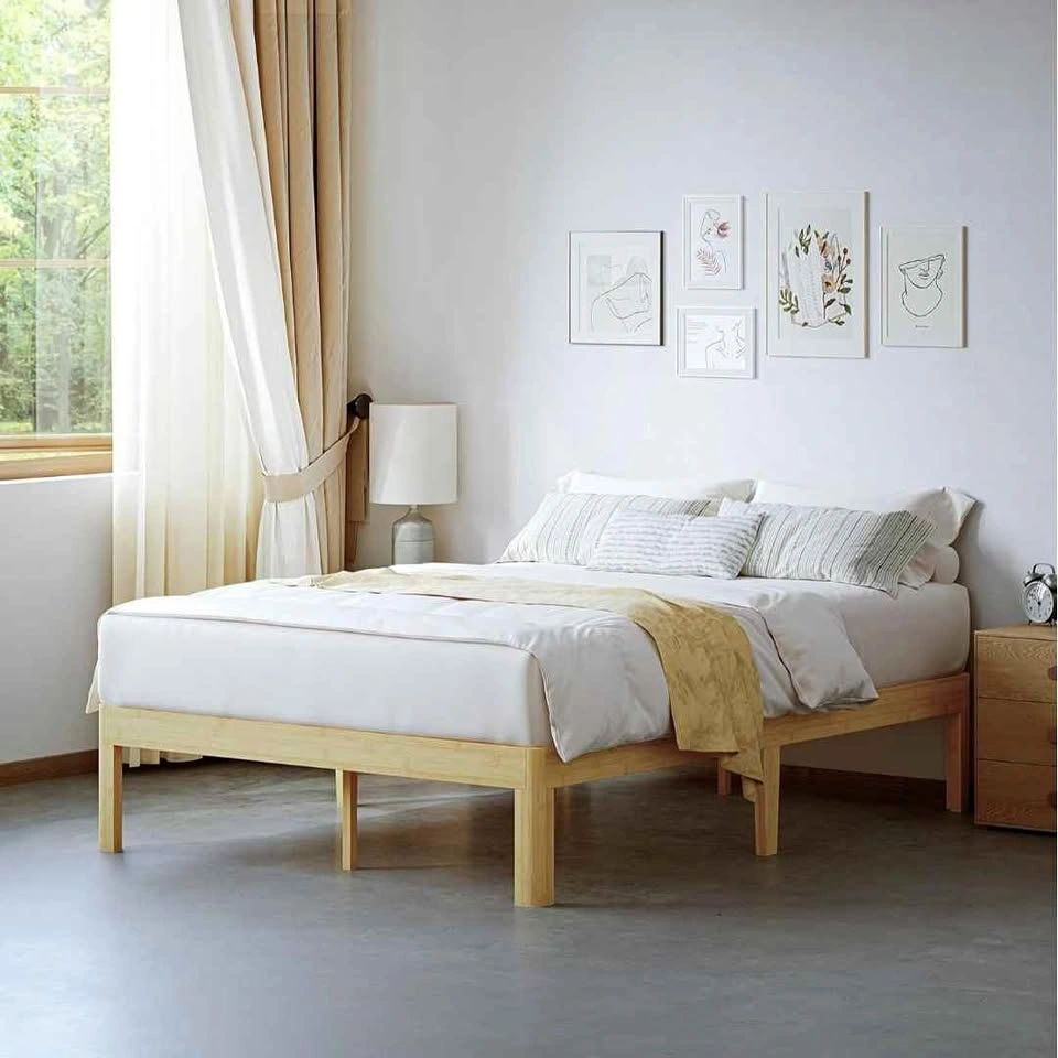 King Size Bamboo Wood Bed Frame - Heavy Duty, 12" High for $120