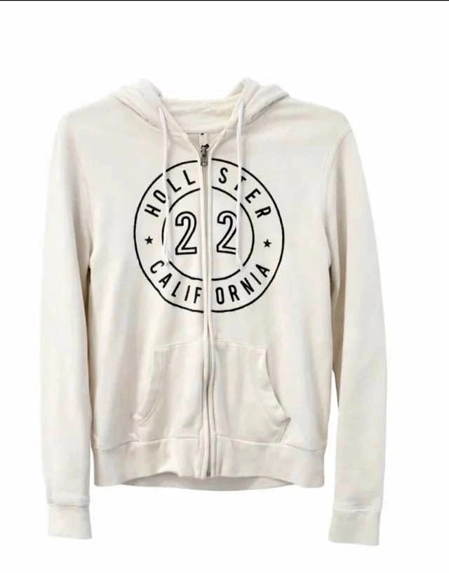 Women's Hollister Y2K Style White/Cream Hoodie - Size Large