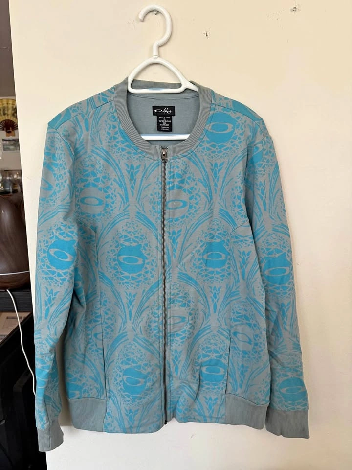 Women’s Oakley Y2K Blue Patterned Zip Up Sweatshirt Jacket XL
