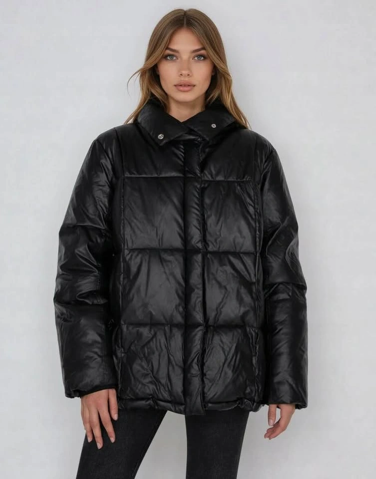 Women’s Steve Madden Black Faux Leather Puffer Jacket L - photo 3