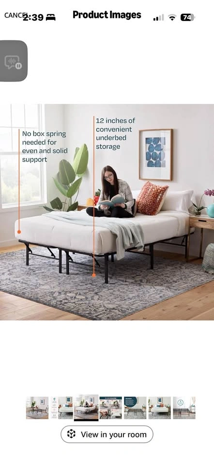 Folding Steel Bed Frame w/ Storage - No Box Spring Needed