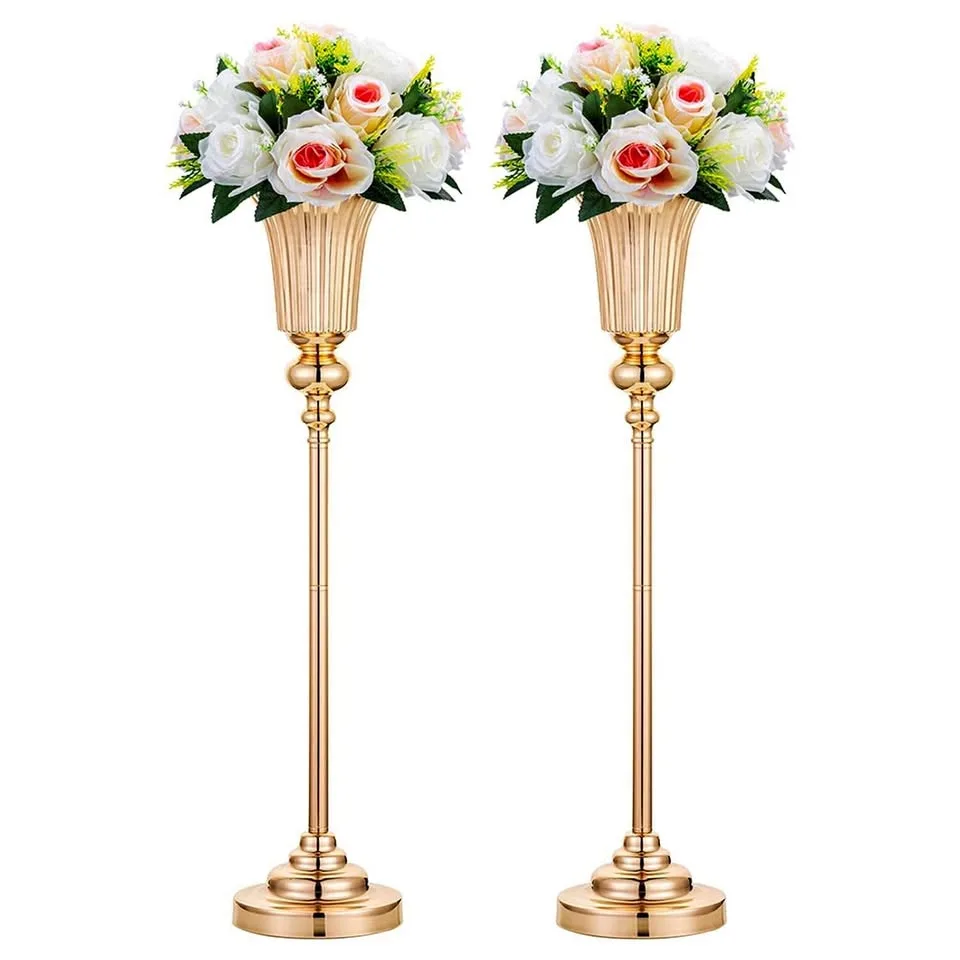 Metal Trumpet Vases Wedding Centerpieces, Gold, 2 pcs thumbnail
