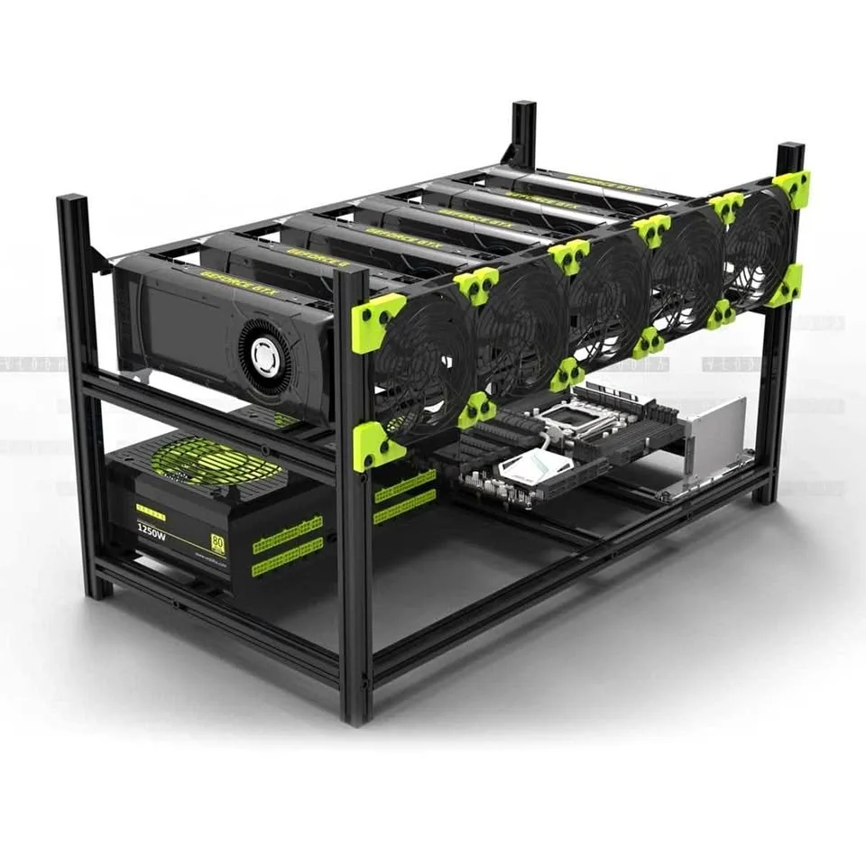 Veddha V3C 6-GPU Crypto Mining Case with 5 fans thumbnail