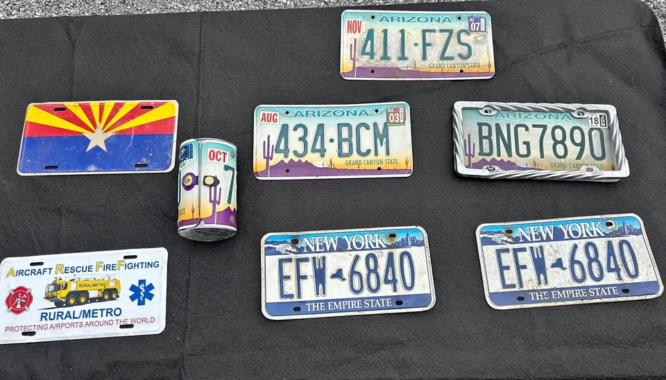 Vintage License Plate Lot (NY/AZ) + Littlearth "Project" Purse