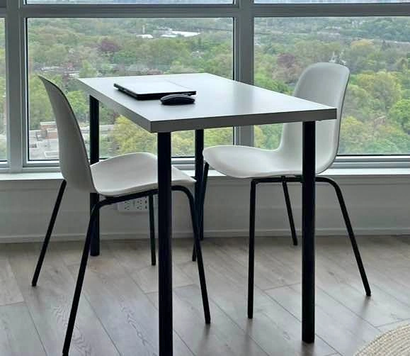 IKEA Linmonn Table + 2 Lidas Chairs (White/Black, 100x60cm)