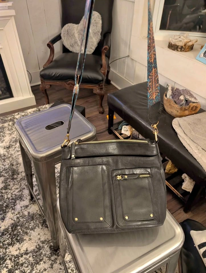 Great American Leather Works Black Leather Crossbody Bag w/ Patt