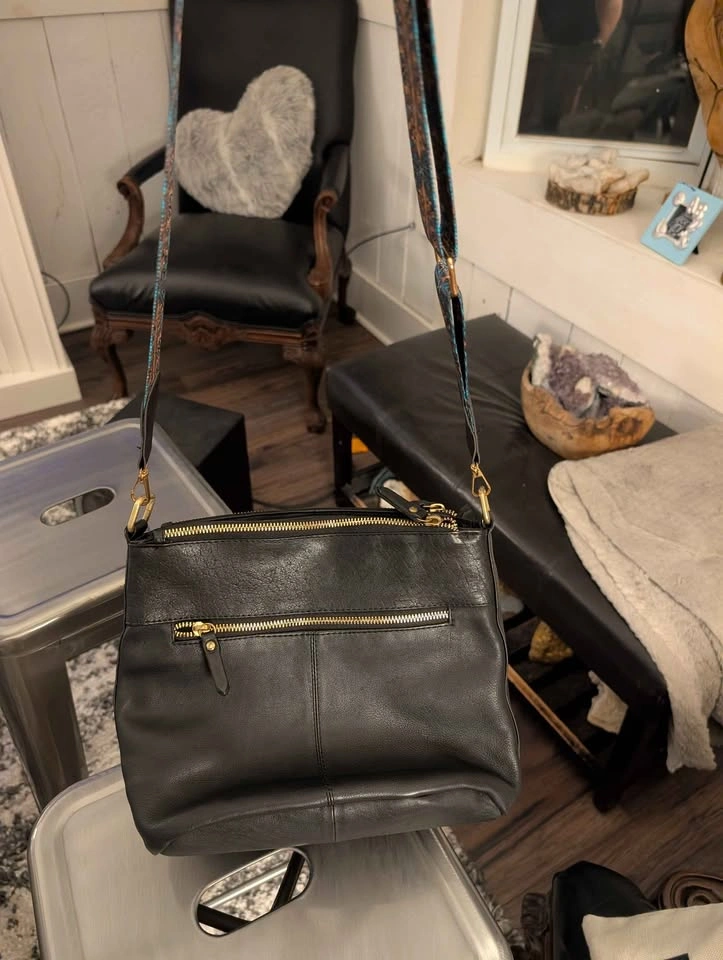 Great American Leather Works Black Leather Crossbody Bag w/ Patt - photo 2